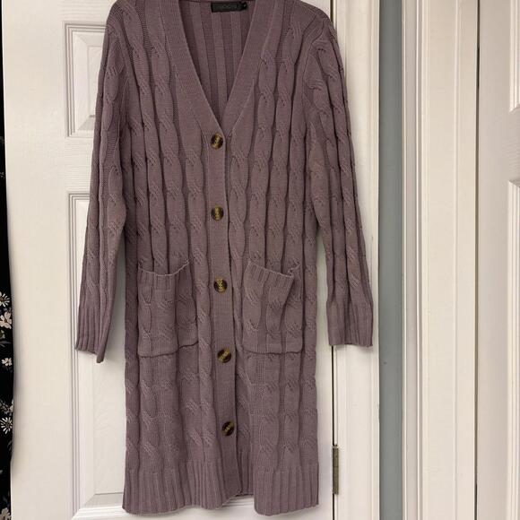 Women Autumn V Neck Elegant Knitted Sweater Button Cardigan. Purple. Pockets L - Picture 6 of 10